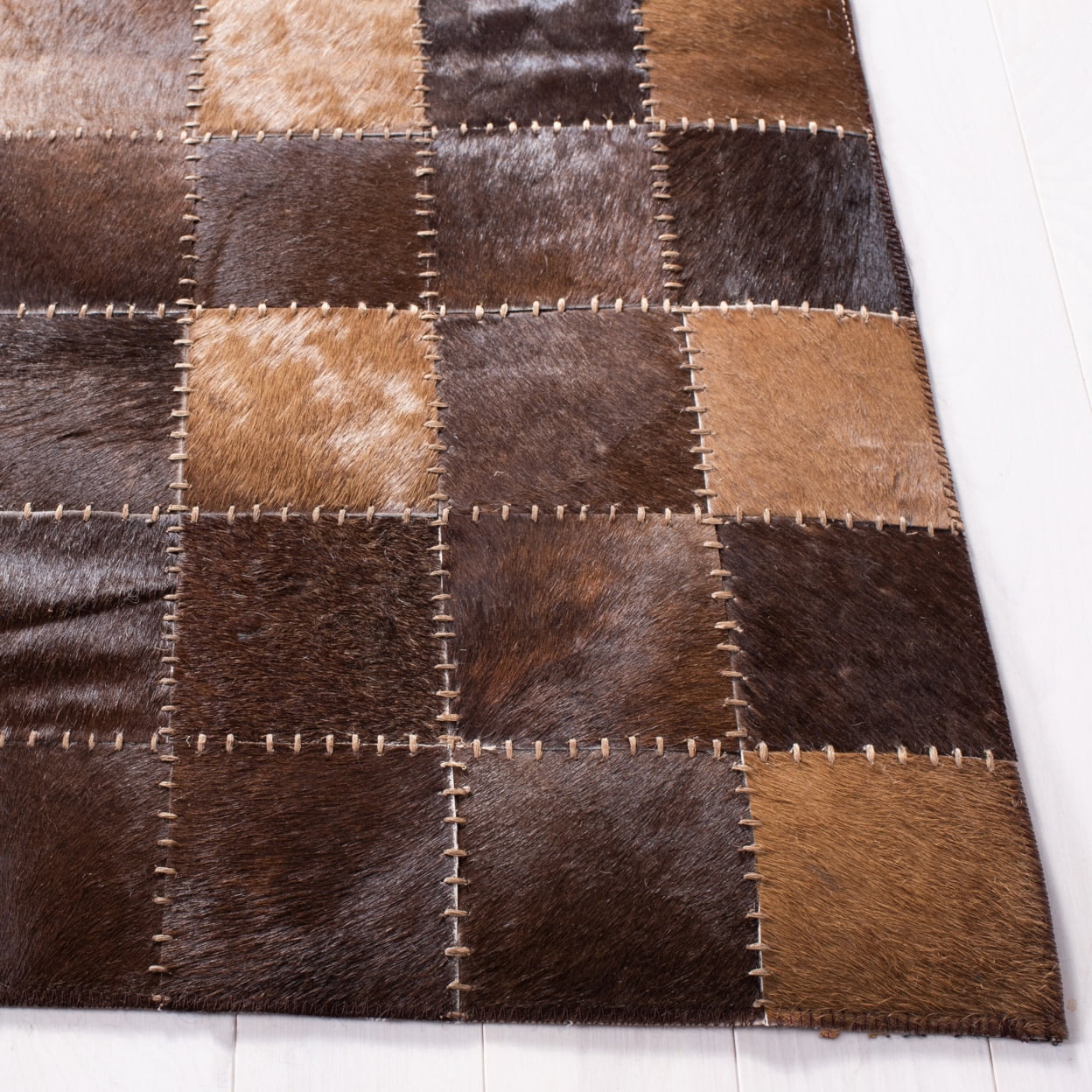 SAFAVIEH Studio Leather Kynaston Geometric Area Rug, Brown/Beige, 4' x 6'