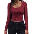 thumbnail image 2 of Kamentoy Women's Long Sleeve Crop Tops Ribbed Knit Y2k Scoop Neck Slim Fit Basic Going Out Shirts For Fall Everyday Wear, 2 of 5