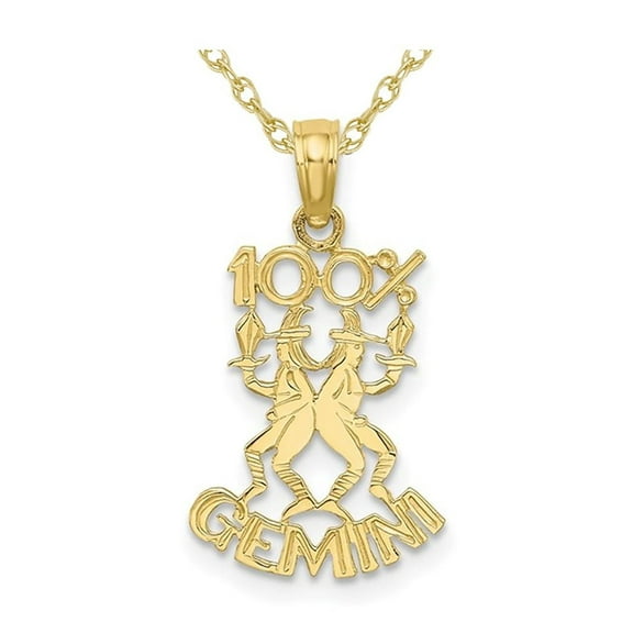10K Yellow Gold 100% GEMINI Charm Zodiac Astrology Pendant Necklace with Chain for Women