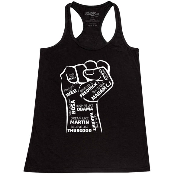 Shop4Ever Women's Inspiring Black Leaders Fist Racerback Tank Top Large Black