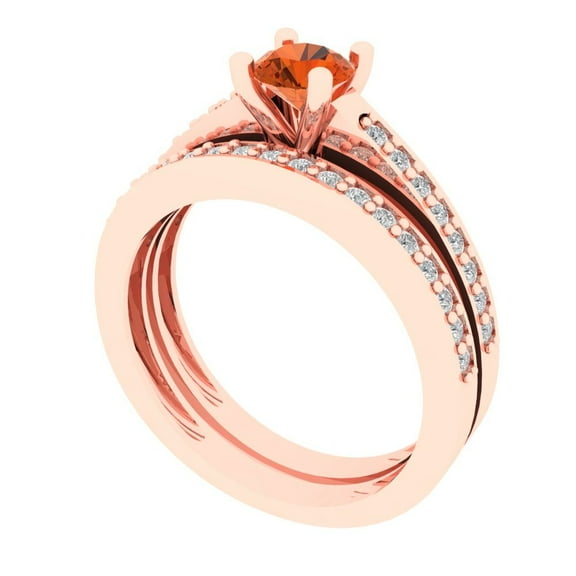 Clara Pucci 18K Rose Gold 0.86 Simulated Red Diamond Engraveable Engagement Ring   Wedding Band Set