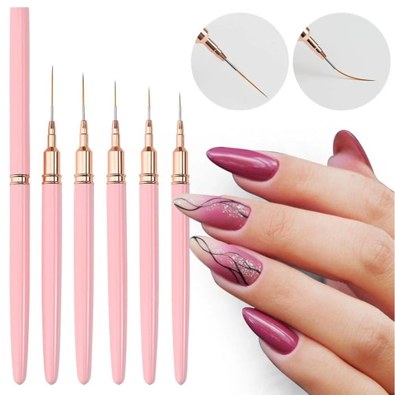 5 PCS Liner Nail Art Brushes Set - UV Gel Liner Brushes for Nails, 7/9/11/15/25mm Detail Paint Brush for Long Lines