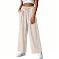 thumbnail image 4 of Linen Cotton Casual Pants Women Summer Drawstring Elastic Waist Loose Fit Pants Straight Leg Summer Trousers, 4 of 6