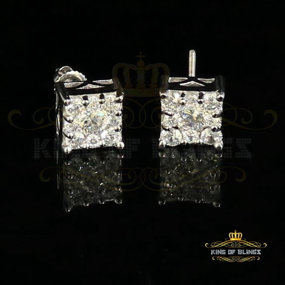 King of Bling's Hip Hop 925 White Silver 1.68ct Cubic Zirconia Women's / Men's Square Earrings