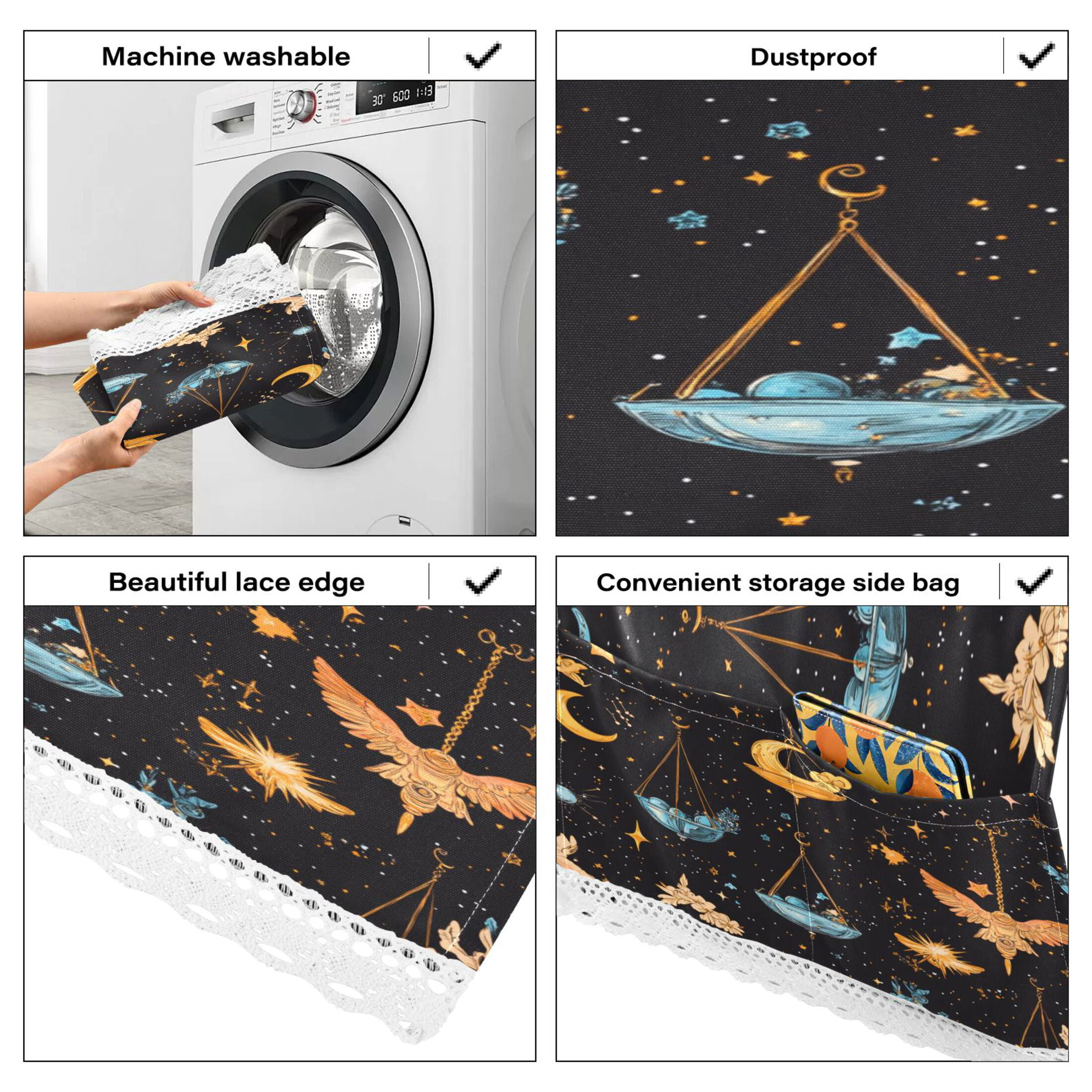 Cartoon Libra PatternWasher and Dryer Covers Dust-Proof and Oil Resistant Fridge Cover with 4 Storage Pockets Washing Machine Top Cover for Laundry Kitchen Home 51.2 x 22 In