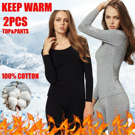 Womens Thermal Underwear Set, Women Base Layer with Fleece Lined Long Underwear Top Bottom for Cold Weather