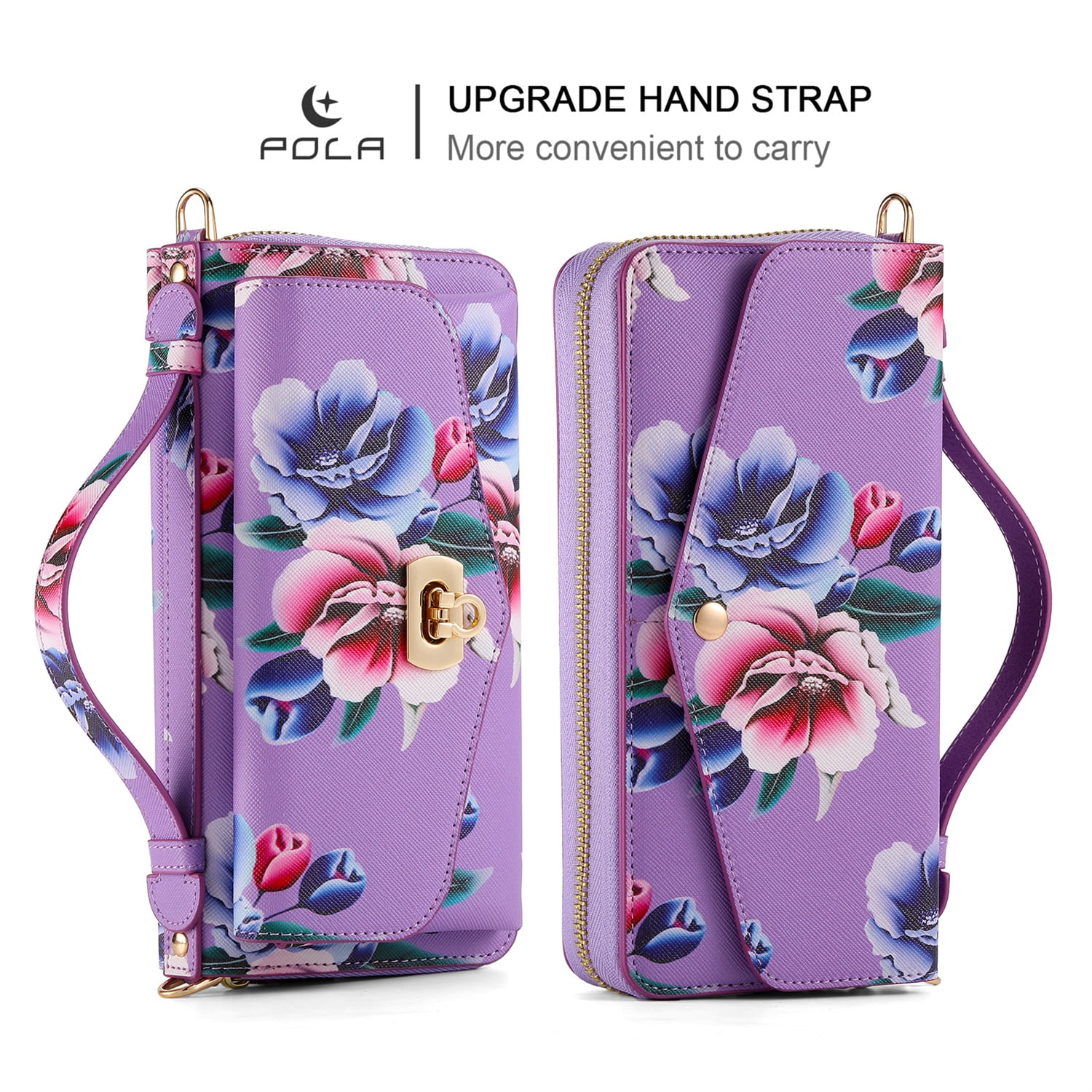 SaniMore Magnetic Detachable Wallet Case for Samsung Galaxy S22 Ultra, Flower Pattern RFID Blocking Cover Support Wireless Charging Card Slot Shoulder & Wrist Strap 360° Full Protective Shell, Purple