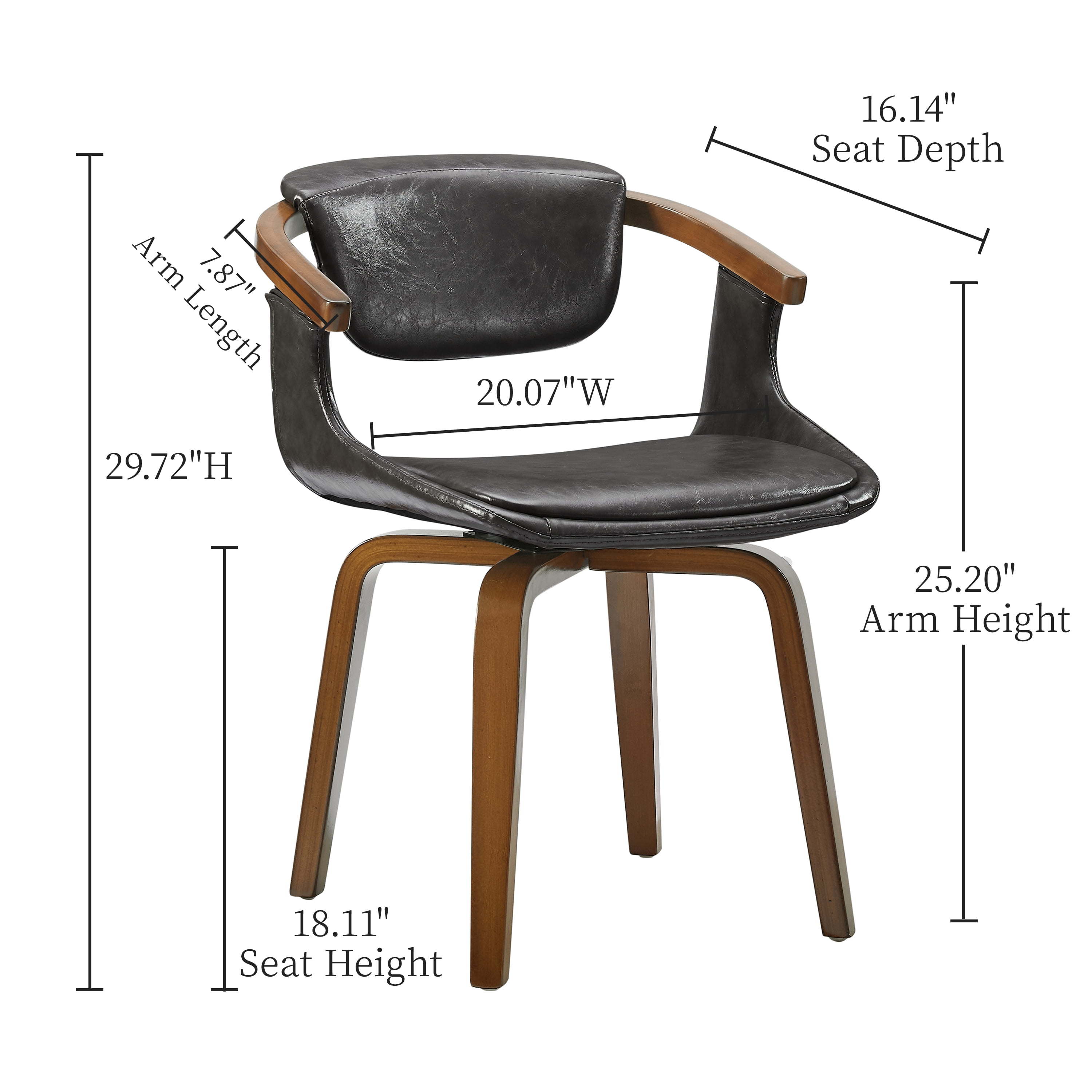 Art Leon Office Chair, Faux Leather Swivel Desk Chair with Wood Legs, Gray