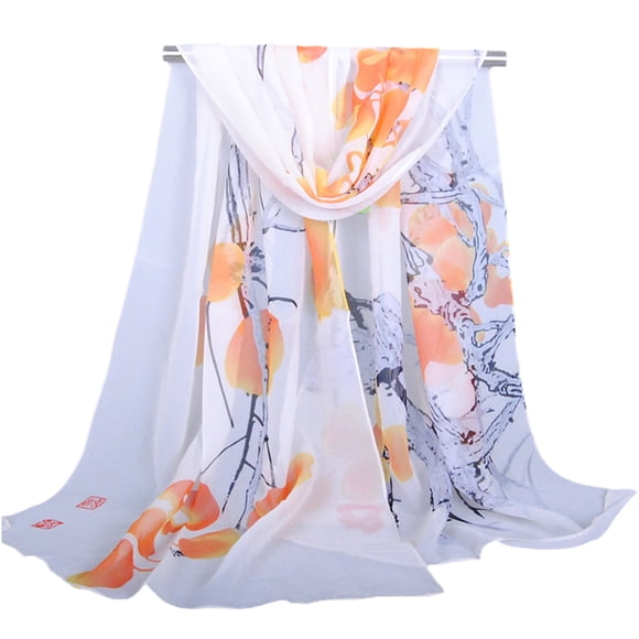 Opolski Peinture à l'Encre Mode Vieux Arbre Imprimé Floral Femmes Châle Mince en Mousseline Longue Foulard