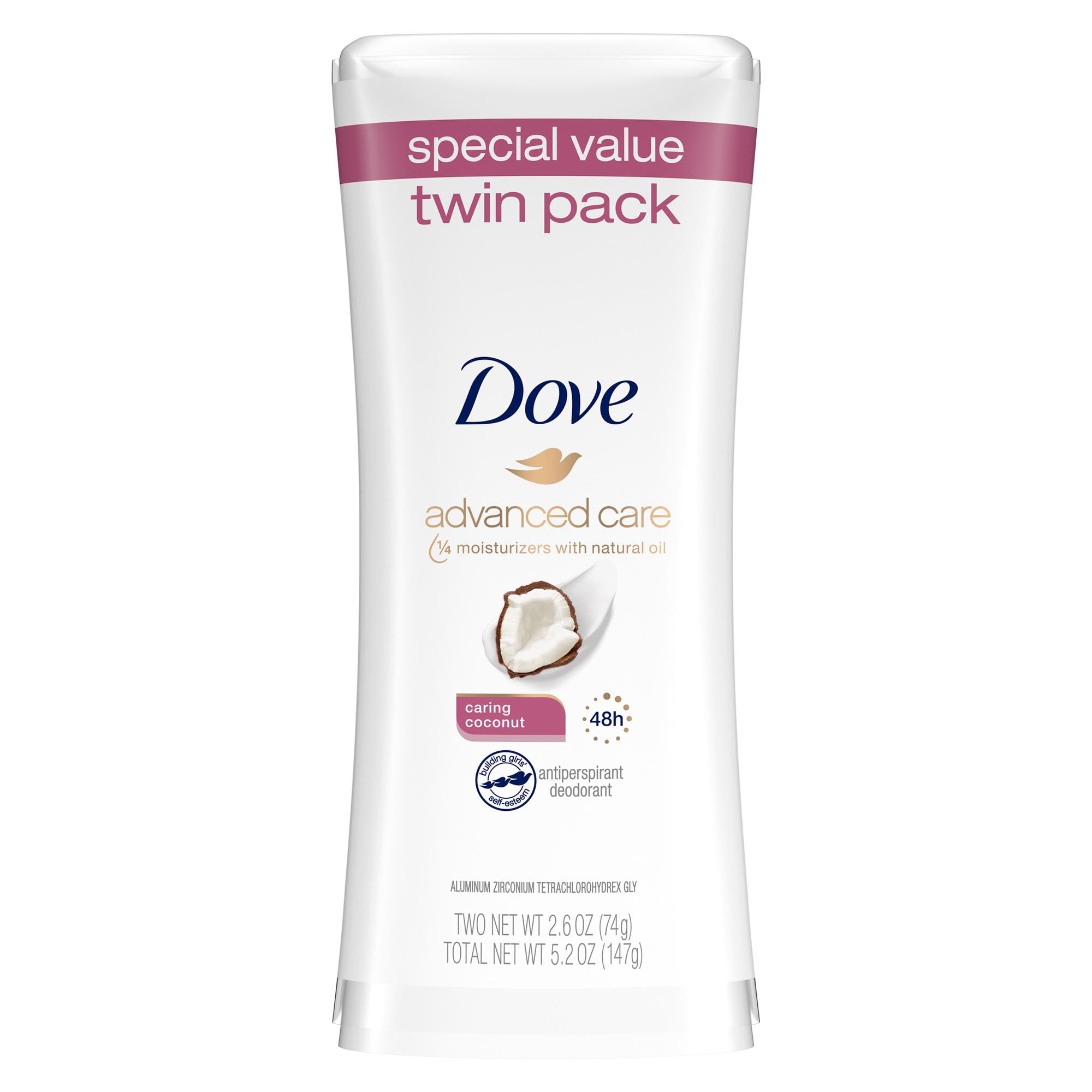 Dove Advanced Care Antiperspirant Deodorant Stick Caring Coconut, 2.6