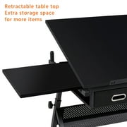 Alden Design Adjustable Drafting Table with Stool, Black