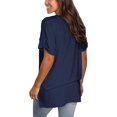 thumbnail image 3 of Women's V Neck T Shirts Casual Rolled Short Sleeve Side Split Summer Tops Loose Fit, 3 of 10