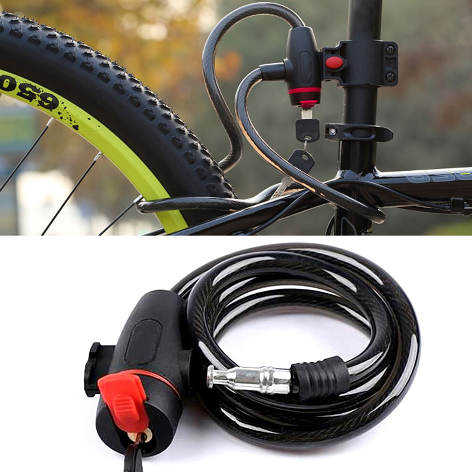 12mm Bike Security Cable Lock Steel Coiled Cable Lock with 2 Keys 4ft/1.2m Diyife Bike Lock, Heavy Duty Bicycle Lock with Mounting Bracket for Bike Motorcycle Scooter Skateboard Stroller Outdoor 