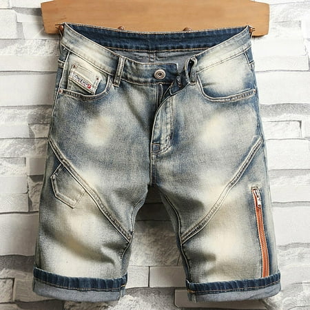 MHFRRA Men s Jeans Men s Denim Shorts Punk Style Zip Fly At The Waist Summer Casual Style Outdoor Short Pants Size 30