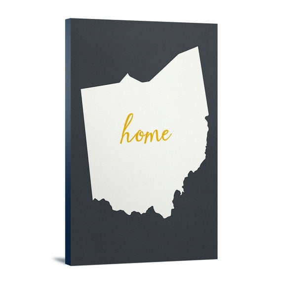 Ohio, Home State, White on Gray, (12x18 Wrapped Canvas, Wall Decor, Artwork)