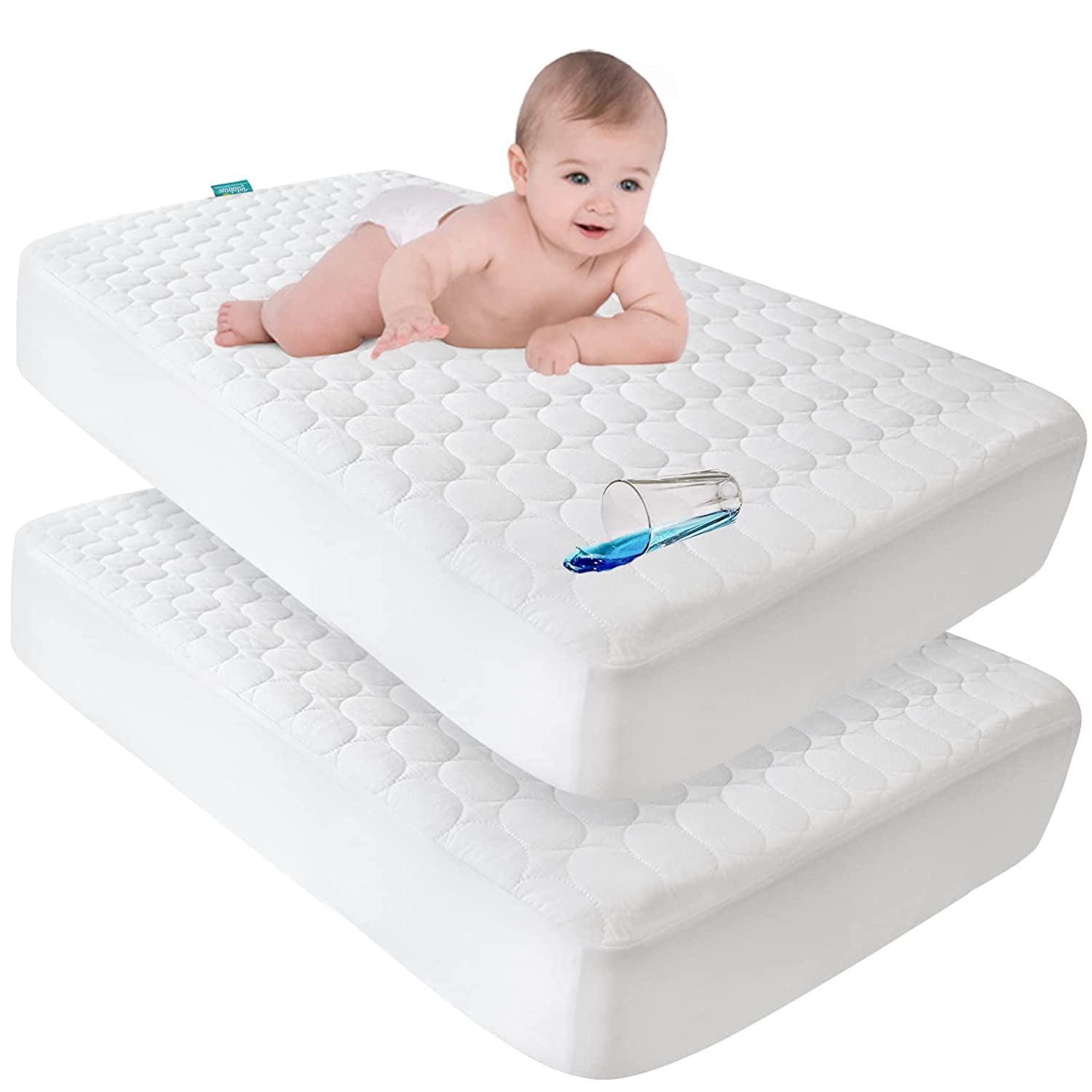KUNRAM Crib Mattress Protector Pad Waterproof Washable 27 x 39, Toddler  Crib Mattress Pad Cover for Baby Crib, Reusable Waterproof Crib Pad Flat