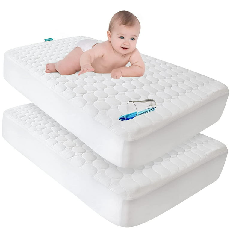 Biloban Crib Mattress Protector Waterproof for 52 inch 28 inch Standard Crib, Ultra Soft Toddler Mattress Protector, White, 2 Pack, Size: 52 x 28