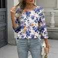 thumbnail image 6 of cocolona Womens Blouses Fall Button Crew Neck 3/4 Sleeve Tops Fashion Casual Loose Floral Print Shirts, 6 of 7