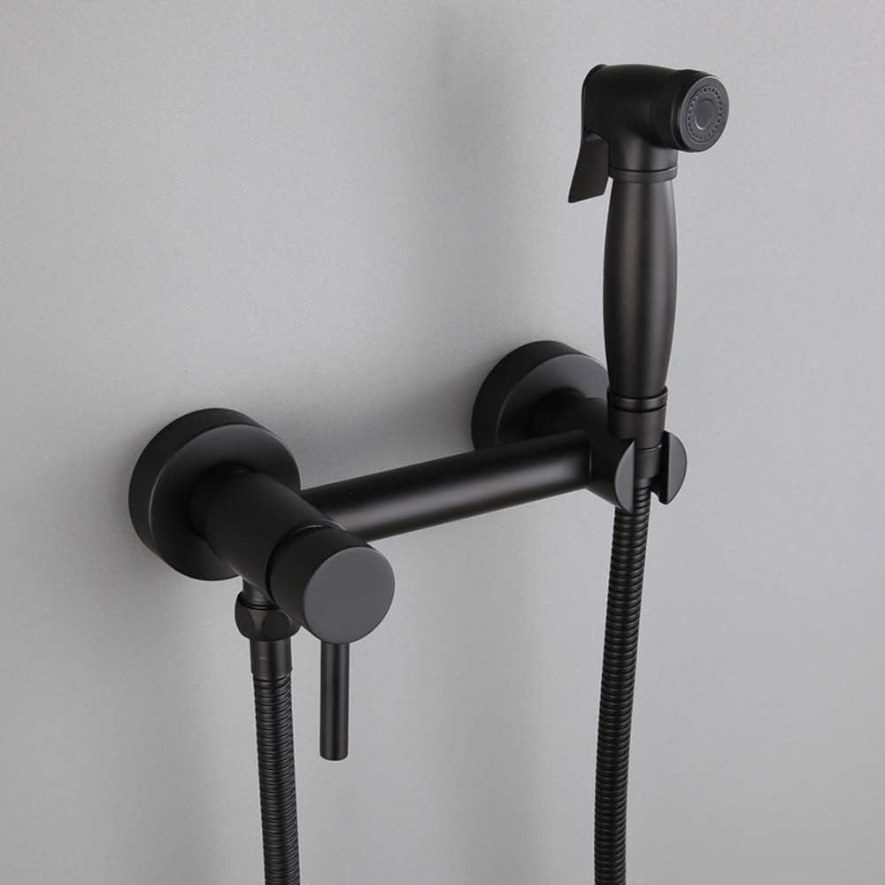 Bidet Sprayer with Cold and Hot Water Brass Black Portable Cloth Diaper Washer Shower Sprayer Set Wall Mounted Bathroom Shower Bidet Tap for Personal Hygiene, Floor Cleaning