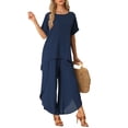 thumbnail image 2 of INSPIRE CHIC Women's Pajamas Casual Short Sleeve Loose Outfit Set Shirt Long Pants 2 Piece Sets M Navy Blue, 2 of 6