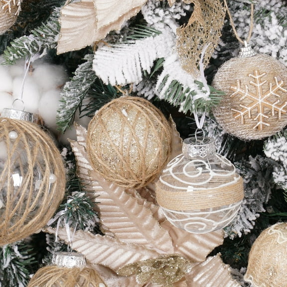 The Brive Christmas Ball Ornaments Champagne Beige Shatterproof Clear Glitter 12-Pack 2.76 Inch (70mm)