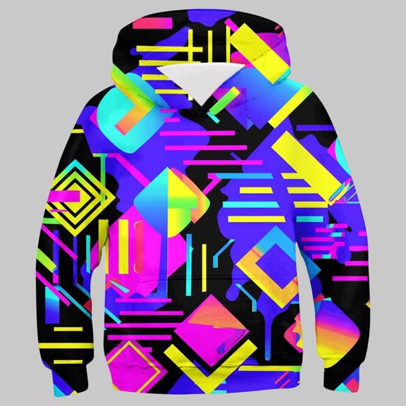 Boys Hoodies Colorful 3D Printed Hooded Sweatshirts Long Sleeve Pullover Tops (Purple)