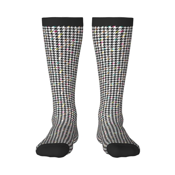 Fotbe Black And White Houndstooth Calcetas Divertidas Estampadas para Hombre y Mujer, Calcetas de Algodón hasta la Rodilla para Caminar, Correr, Enfermería y Embarazo