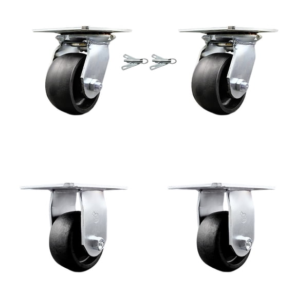 4 Inch Glass Filled Nylon Caster Set with Roller Bearing 2 Swivel Locks 2 Rigid