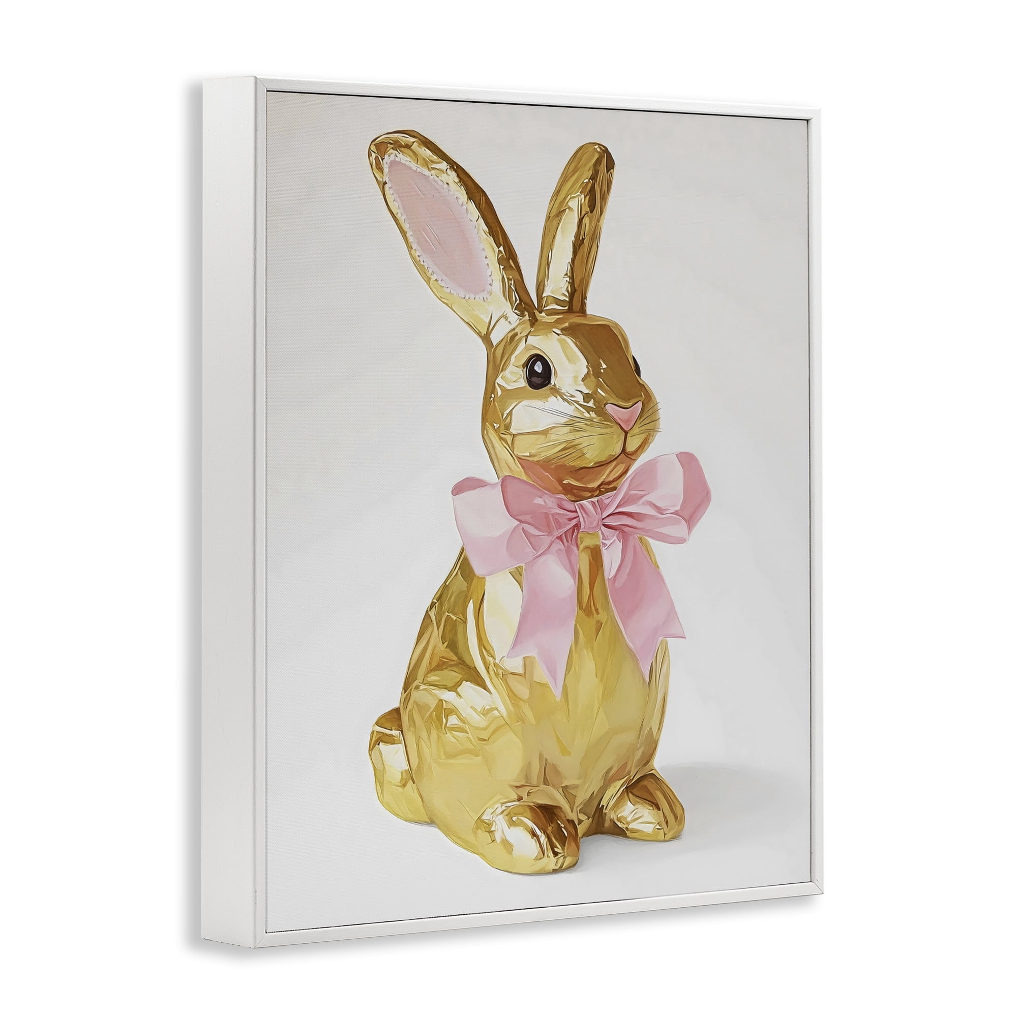 Stupell Industries Golden Easter Bunny with Ribbon White Framed Giclee Art, design by The Prints Vibe