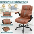 thumbnail image 6 of Leather Office Chair, PU Home Computer Desk Chairs with Ergonomic Back Support, 360°Swivel Free, Small Gaming Chair with Wheels and Adjustable Armrests, for Short People Use(1 pack, Brown), 6 of 8