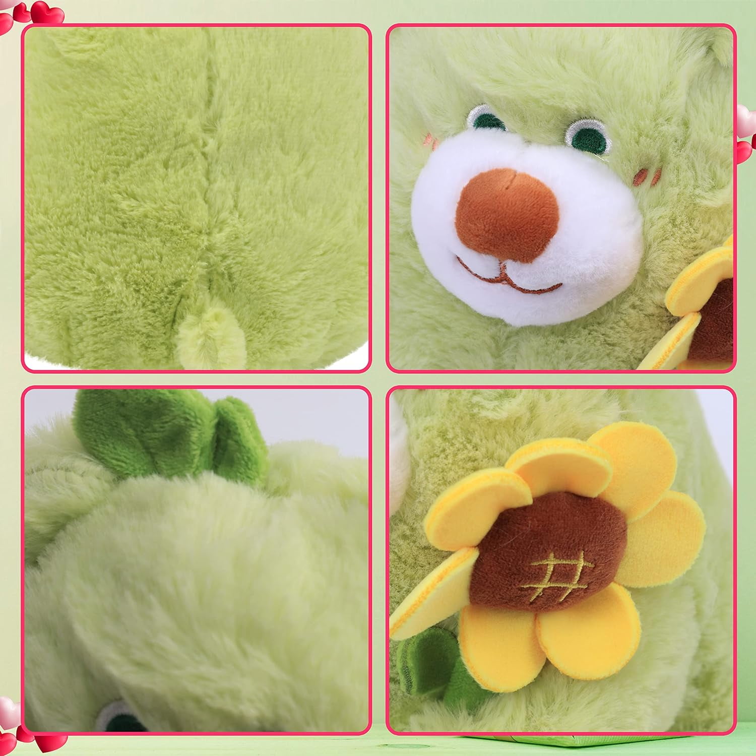 Ours Vert Peluche Oreiller avec Tournesol Mignon Peluche Douce