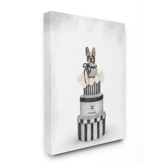 Stupell Industries Fashion Box Stack Gray Pink Dog Painting Canvas Wall Art by Ziwei Li