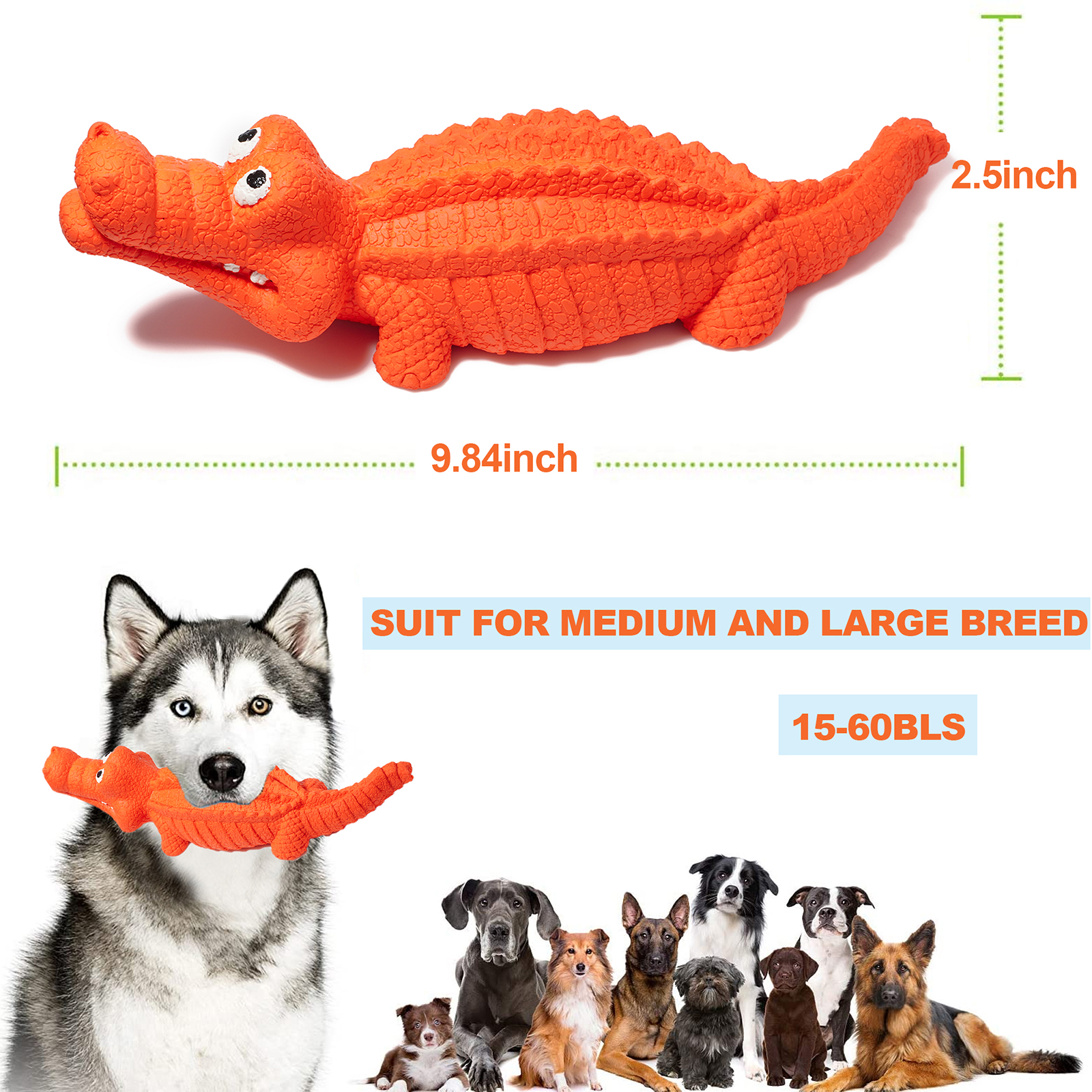 Pet Deluxe Squeaky Crocodile Dog Toy, Orange, Large photo 2