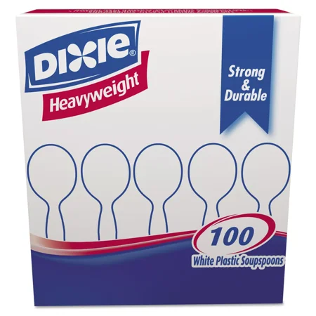 Dixie Plastic Cutlery Heavyweight Soup Spoons White 100/Box SH207