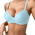 thumbnail image 2 of Minimizer Bras For Women Full Coverage T-Shirt Bra Sports Bras For Women No Underwire Deep V Push Up Bra Comfort Padded Underwire Bra Lift Up Sexy Plus Size Support Light Blue,80B, 2 of 4