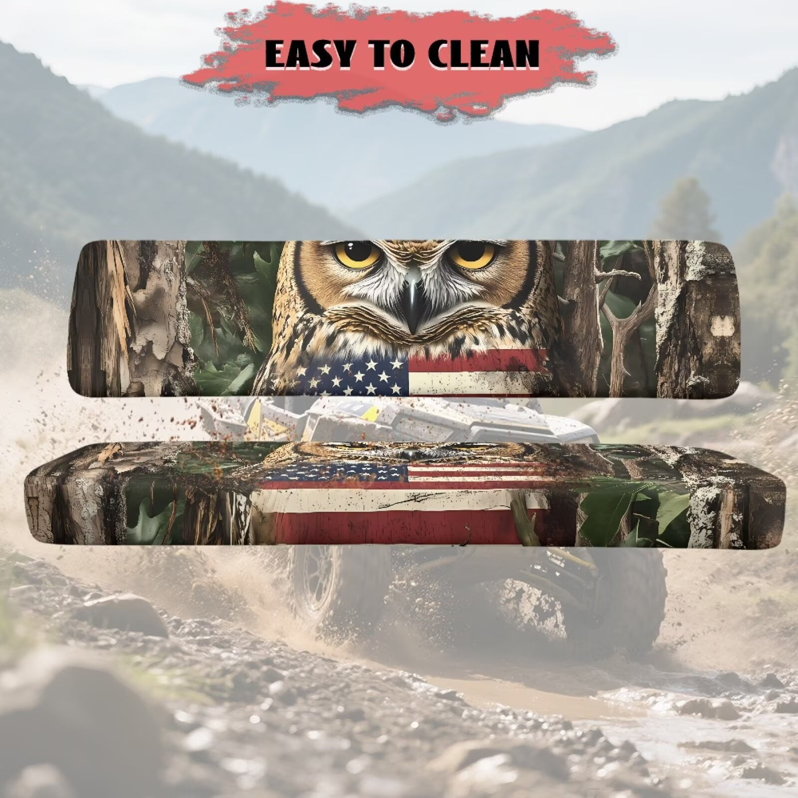 Uorisanigo Mule Seat Cover Anti-Slip American Flag Owl Camo Hunting UTV Front Bench Seat Cover Fit for Kawasaki Mule 3010 UTV Pioneer Seats Accessories Seats Cushion for All Seasons