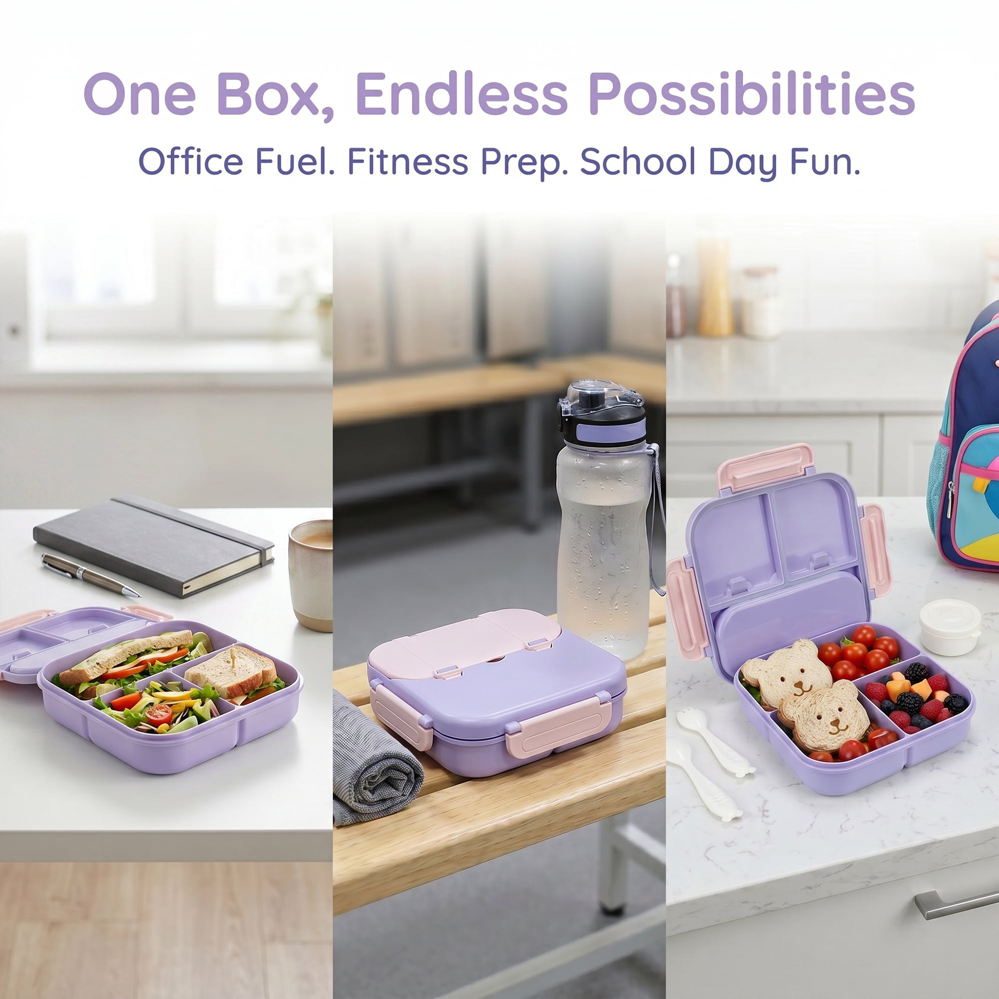 Unique Bargains Leakproof Meal Lunch Bento Box for Work Purple