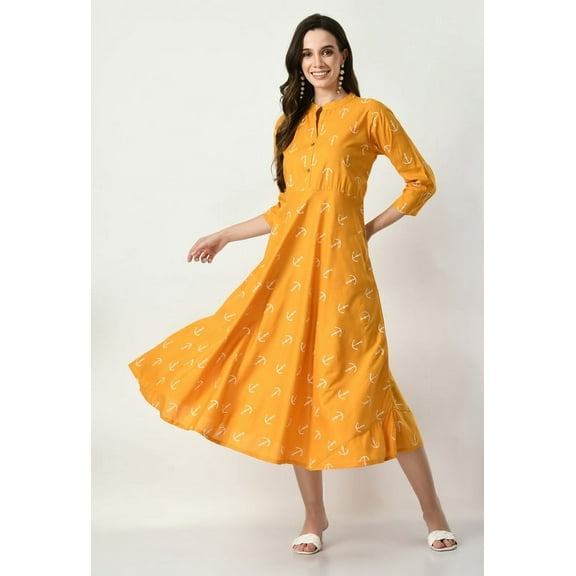 S MAJIDA Kurta Set for Women Pigment Print Rayon Kurta with 3/4 Sleeve