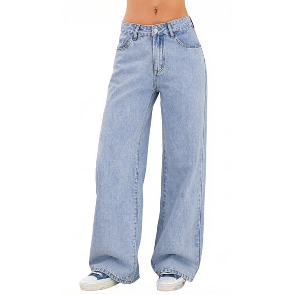 NICELF Baggy Jeans Woman Mid Waist Wide Leg Loose Fit Comfortable Vintage Denim Pants Stretch Boyfriend Jeans for Women Trendy Streetwear, Light Blue
