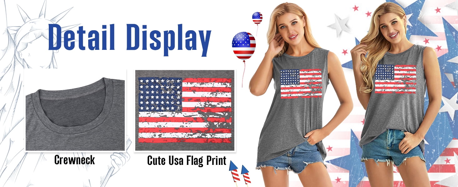 KimSoong Women American Flag Tank Tops USA Stars Stripes Graphic Independence Day Patriotic Shirt Summer Loose Vest Tees