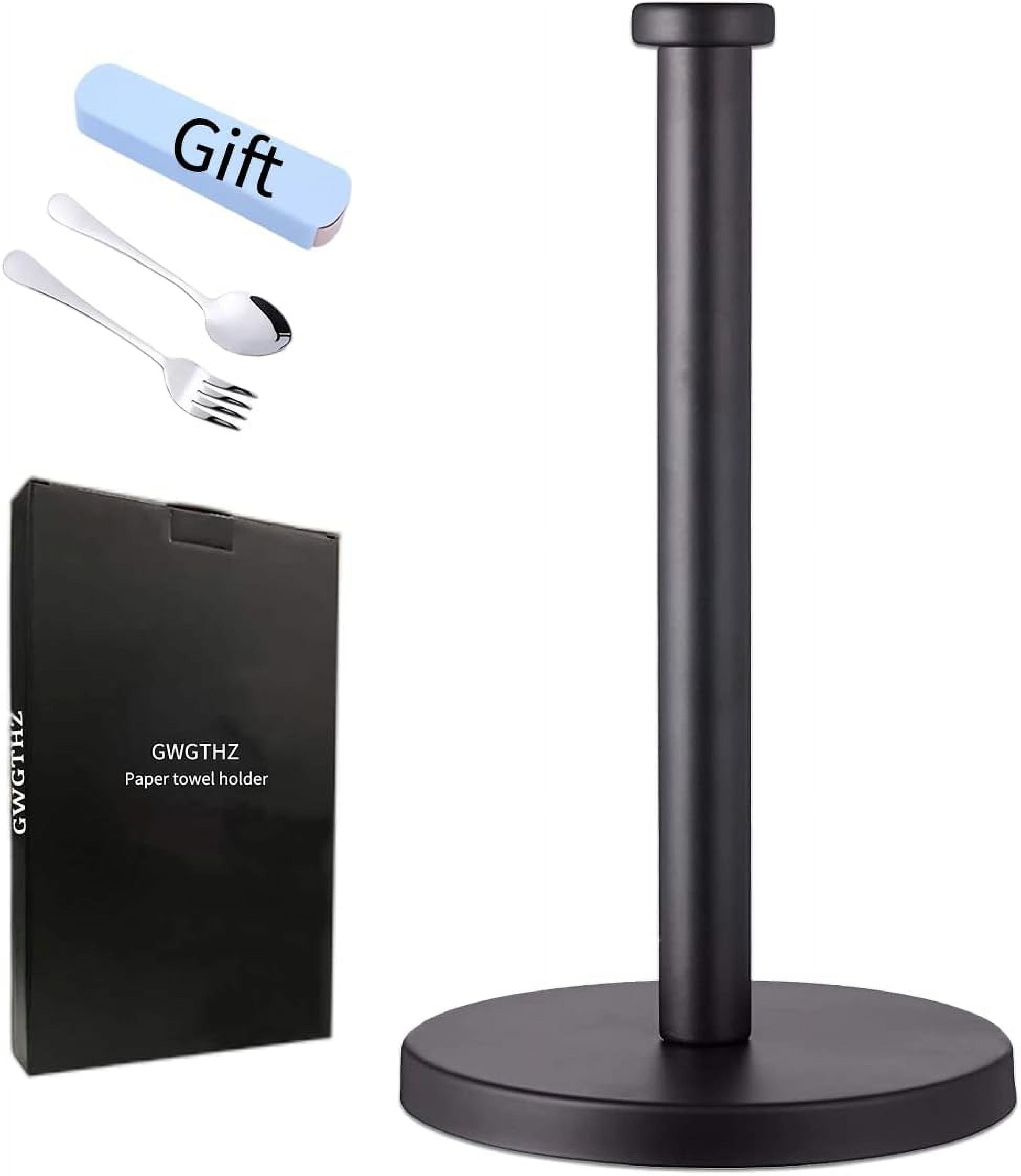 RGHJAR-Black Standing Paper Towel Holder for Kitchen& Bathroom Countertop,Under Counter, Table Or BBQ, Standard or Jumbo-Sized Roll Paper (with Stainless Steel Base)