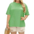 thumbnail image 4 of Summer Plus Size Women Solid Color Casual T-shirt Short Sleeve Crew Neck Tops, 4 of 5