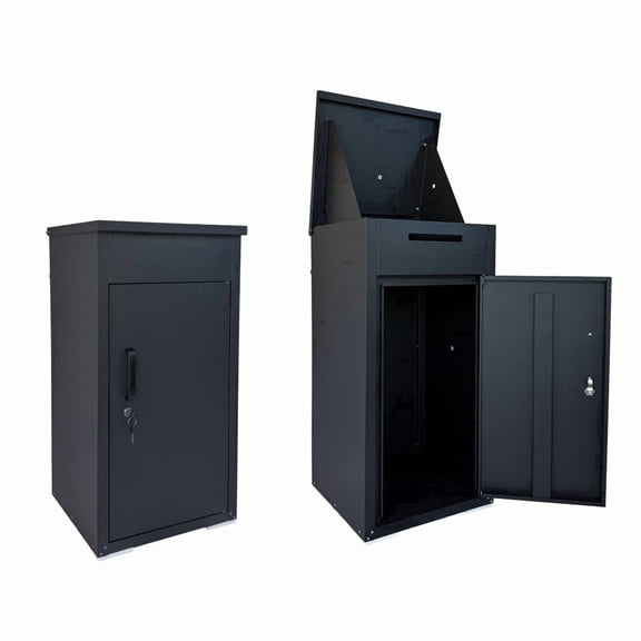 EXCELO Wall Mounted Outdoor Parcel Drop Box, 34" x 16" x 17", Black