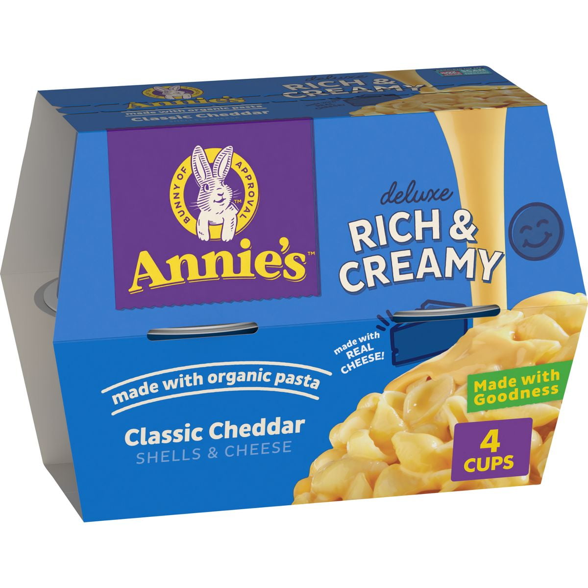 Annie's Deluxe Rich Creamy Classic Cheddar Mac and Cheese Microwavable Cups - 10.4oz/4pk - Pack of 2