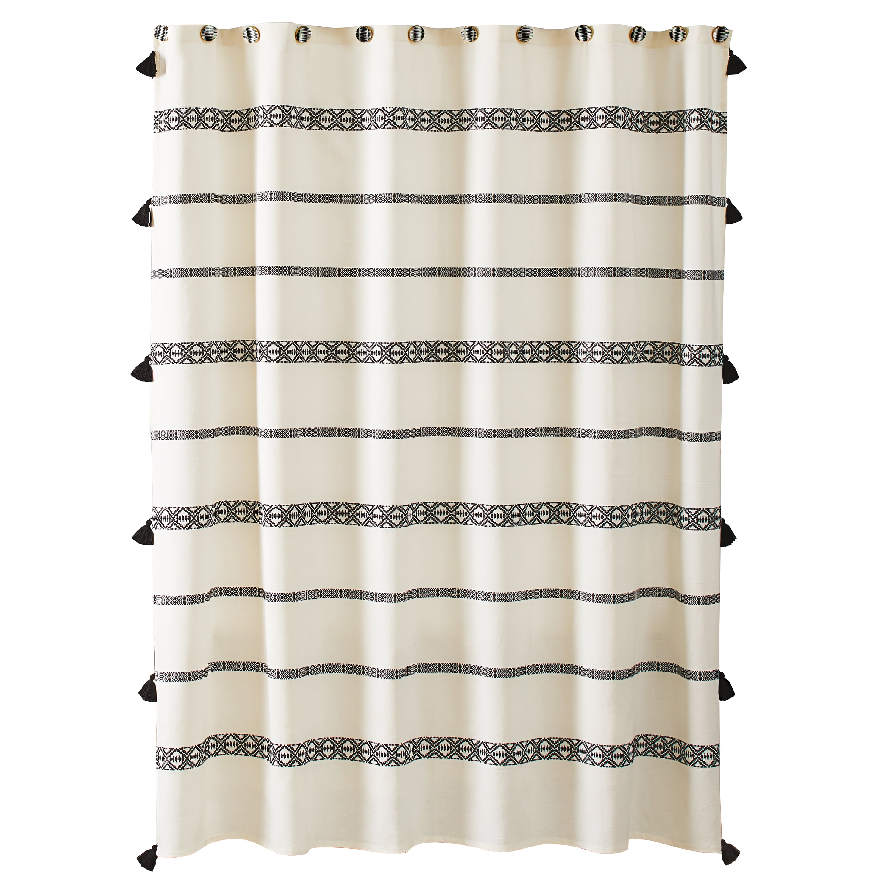 GALMAXS7 Boho Shower Curtain/ Black White Modern Fabric Shower Curtains for Bathroom Chic Tribal Geometric Striped Decor Polyester Bath Curtain Set with Hooks Heavy Duty Waterproof 72x72,Tassel