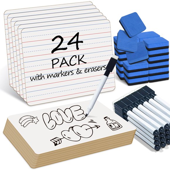 24 Pack Dry Erase Boards, 9"x12" Double Sided Easel Small Whiteboards with Lines for Kids, Students, Education Teacher Classroom, Mini Portable Learn