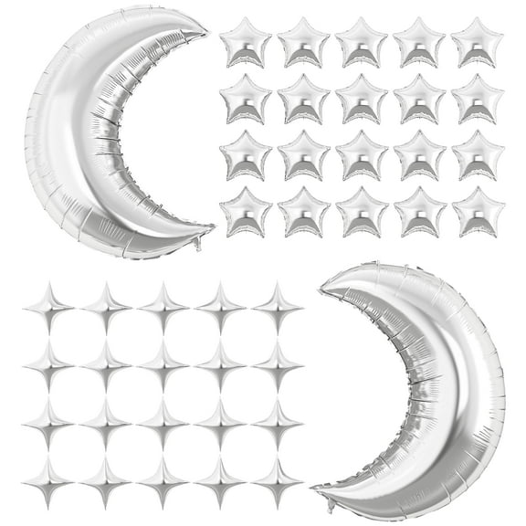 Silver Moon Star Balloons,Four Pointed Star KKS1 Balloon Round Foil Balloon for Boy Girl Baby Shower Birthday Decoration