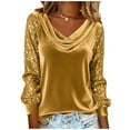 thumbnail image 3 of Odbmxy Long Sleeve Women's T Shirts Sequin Graphic Womens Top Casual Loose V-Neck Party Sparkly Tops, 3 of 7