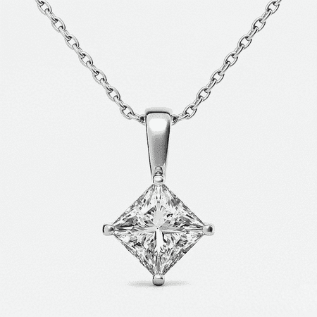 Auory Solitaire Pendant Necklace for Women - 3 Carat - Princess Cut Moissanite Pendant - Ready to Gift Silver Pendant for Her