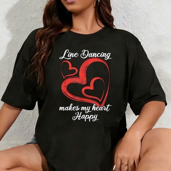 100% Cotton Unisex Line Dancing Makes My Heart Happy Line Dance T-Shirt